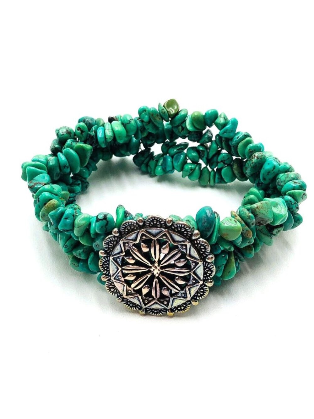 Vintage Carolyn Pollack Relios Turquoise Nugget Sterling Silver Stretch Bracelet